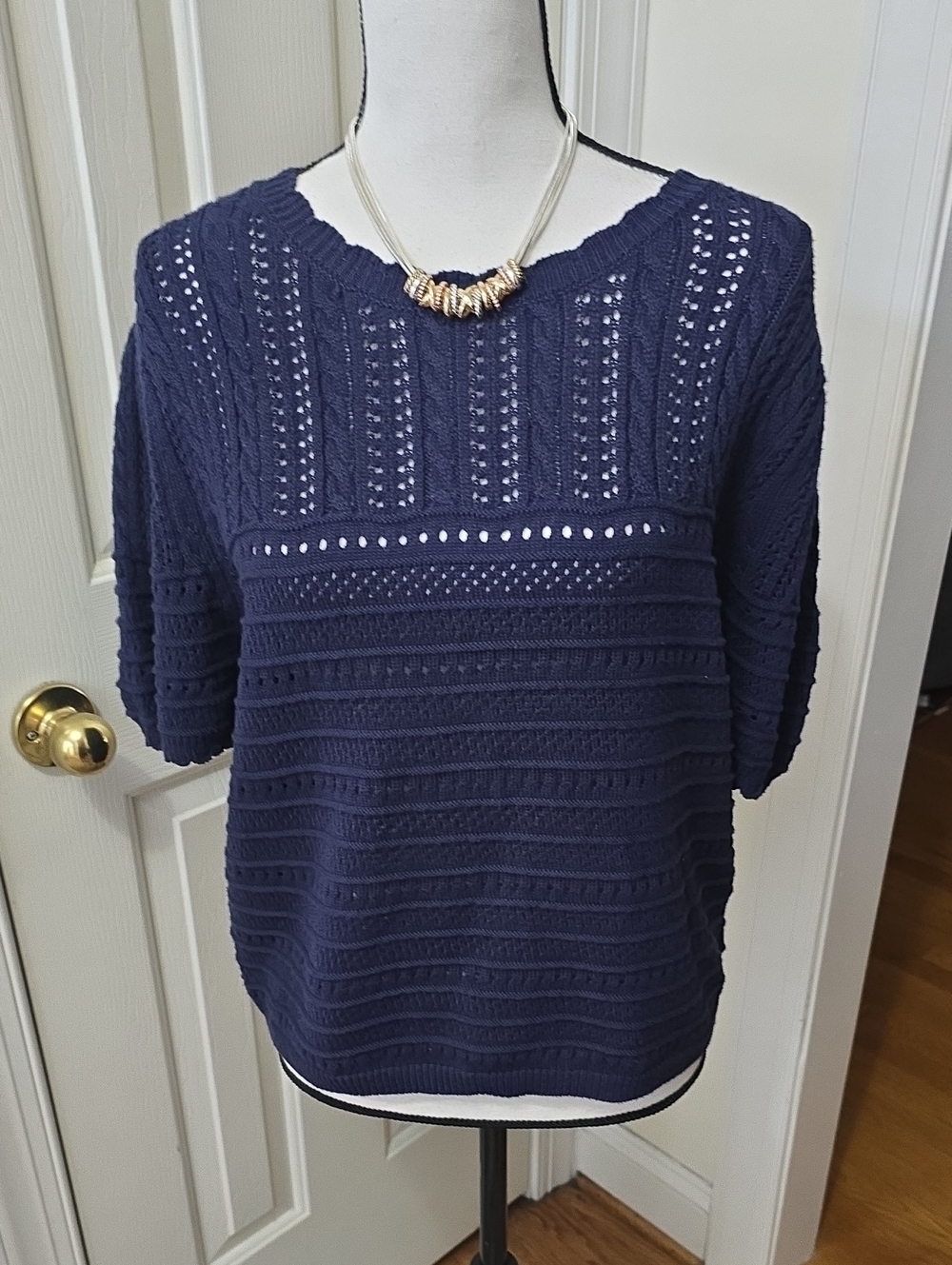 DRAPER JAMES WOMEN'S PLUS NAVY BLUE SHORT SLEEVES PULLOVER SWEATER TOP SIZE XXL